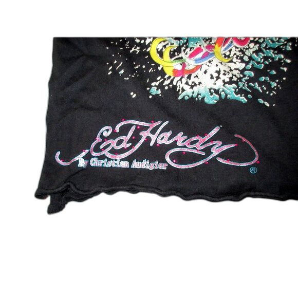 Ed Hardy Life Is Beauty Tattoo Graphic Scarf Black Y2K Glitter Christian Audigie - Picture 7 of 9